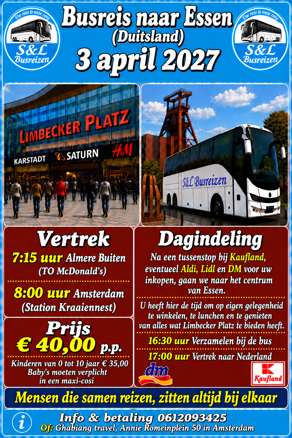 Flyer busreis Essen op 3 april 2027