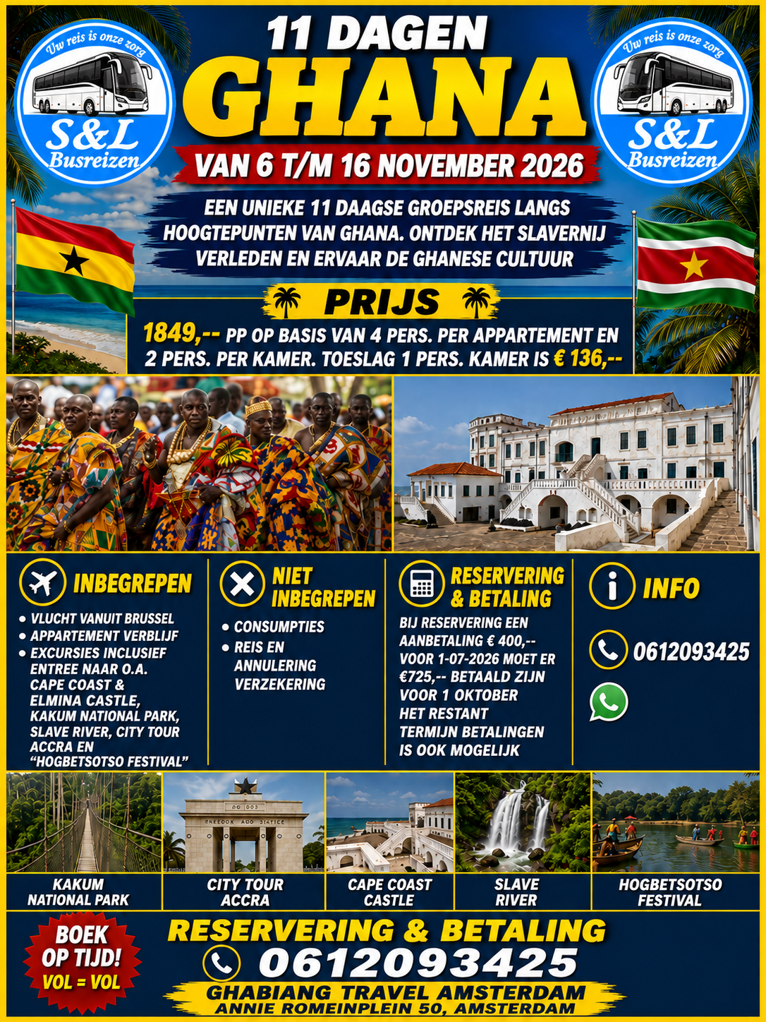Flyer groepsreis Ghana van 6 tot en met 16 november 2026